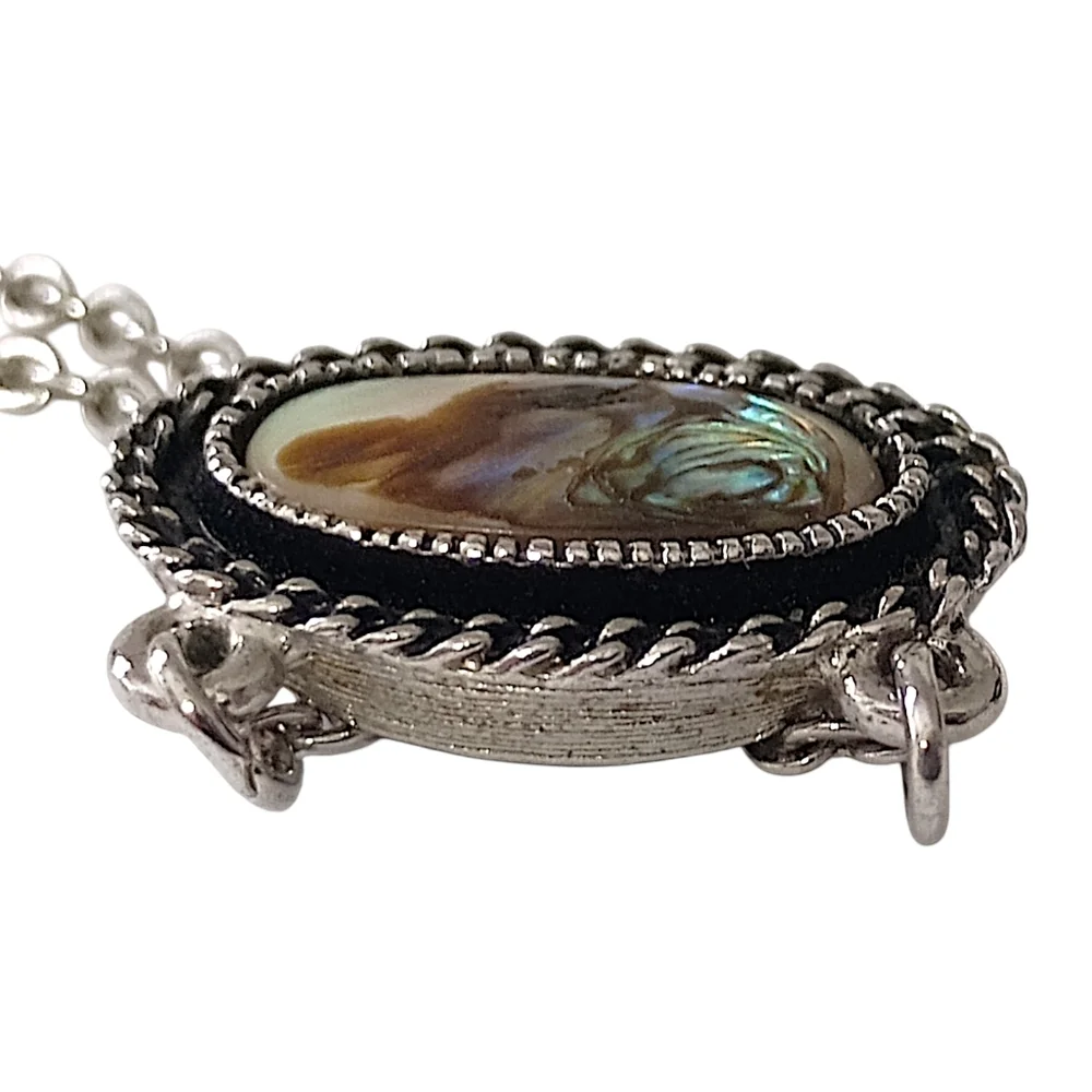 Sarah Coventry Abalone Necklace Vintage 70s Antiqued‎ Silver Tone Sea Treasure